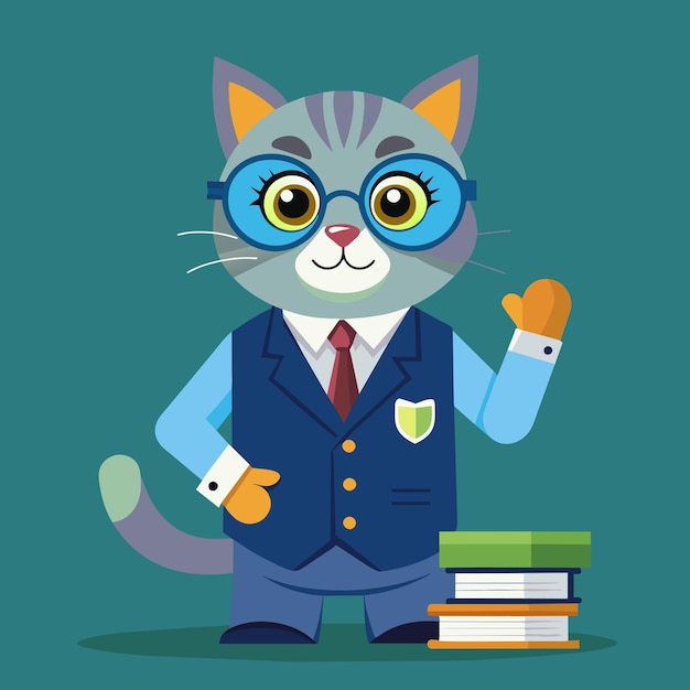 Photo a cartoon cat character is dressed in formal attire holding a stack of books