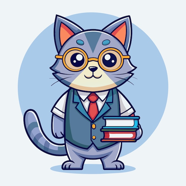 Photo a cartoon cat character is dressed in formal attire holding a stack of books