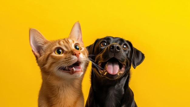 Cartoon Cat and Dog Celebrate in Vibrant D Flat Design Side View