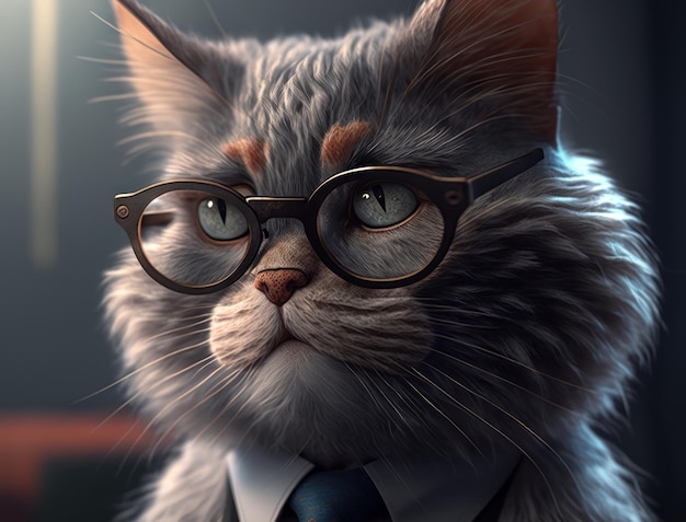 Cartoon cat dressed in a business suit and wearing glasses Generative AI technology