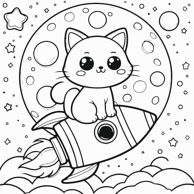 Photo a cartoon cat flying in the sky with a rocket