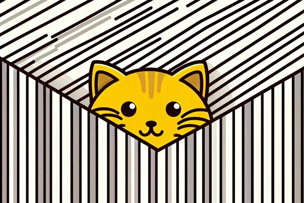 cartoon cat is peeking out from behind a yellow striped background