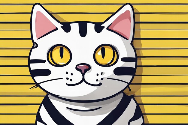 cartoon cat is peeking out from behind a yellow striped background