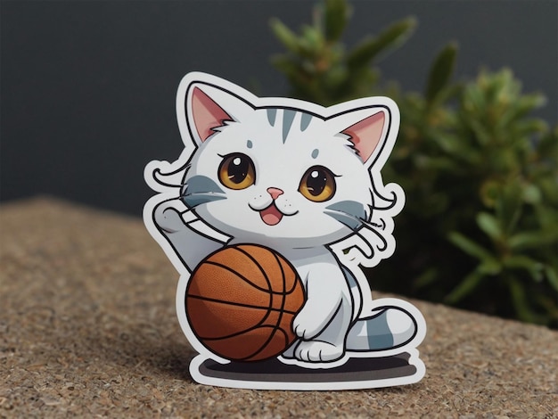 a cartoon cat playing with a basketball on the ground