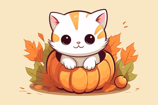 a cartoon of a cat in a pumpkin