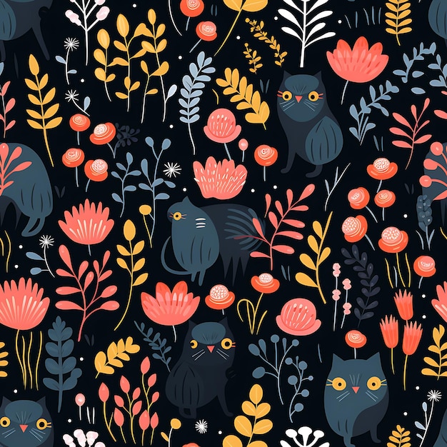 Cartoon cat seamless pattern