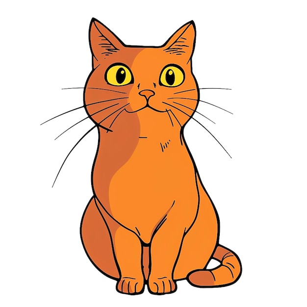 Cartoon cat sitting down with yellow eyes and a white background Coloring page for kids