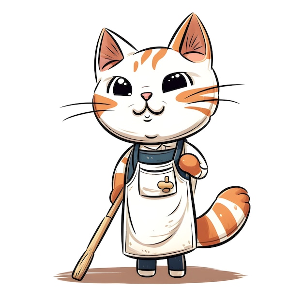 A cartoon cat with a apron that says'cat'on it