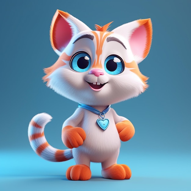 A cartoon cat with blue eyes and a blue heart on its head.