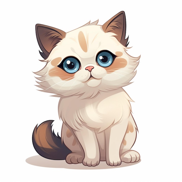 cartoon cat with blue eyes sitting on the ground generative ai