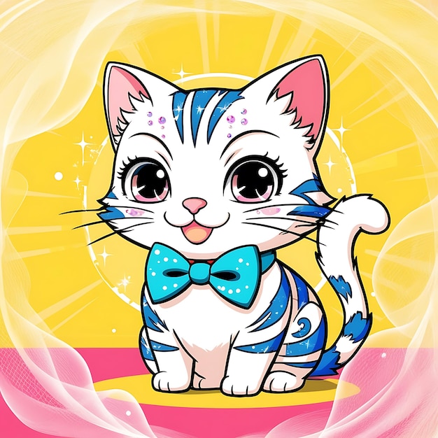 a cartoon cat with a bow tie and a bow tie