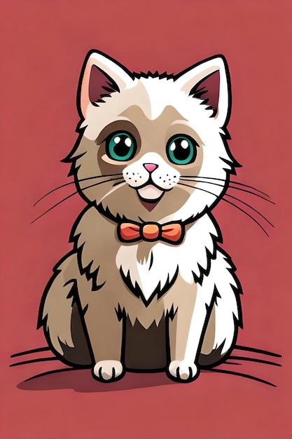 A cartoon cat with a bow tie and a red background.