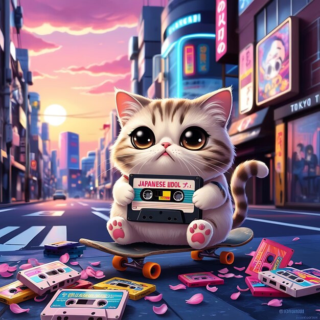 a cartoon cat with a box of game on the street with the word game on it