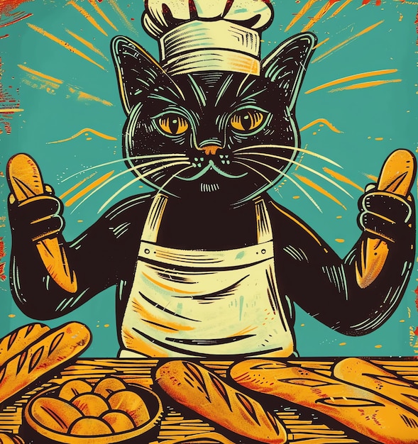 a cartoon of a cat with a chef hat on his head