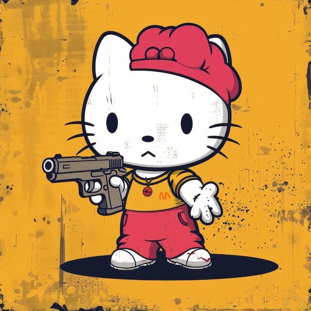 Photo a cartoon cat with a gun pointing to a gun