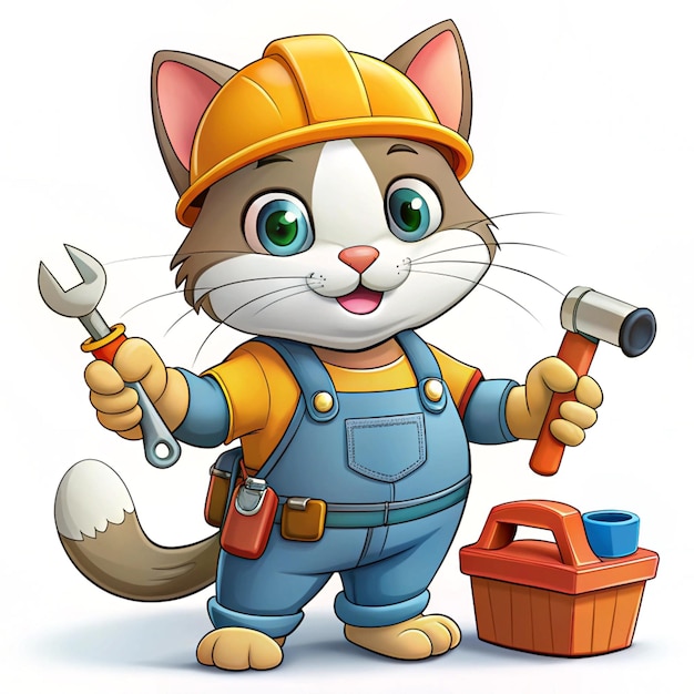 a cartoon cat with a hard hat and a wrench