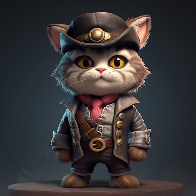 A cartoon cat with a hat and a jacket that says'cat '