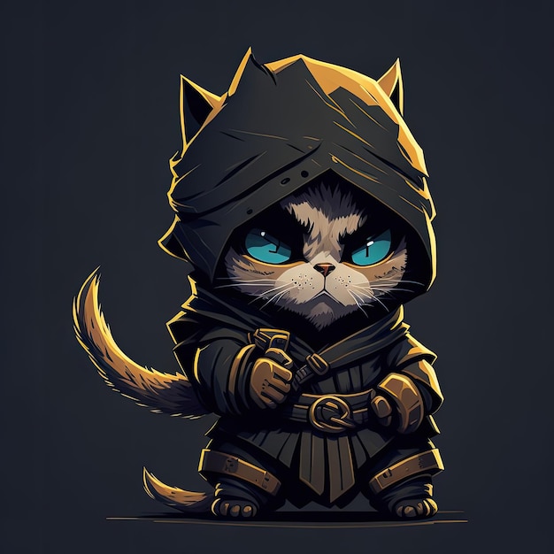 A cartoon cat with a hood and a hood that says'cat'on it