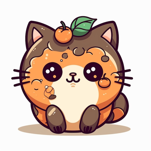 cartoon cat with oranges on its head sitting on the ground generative ai