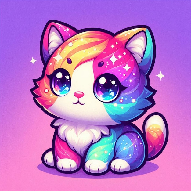 a cartoon cat with rainbow colors on it