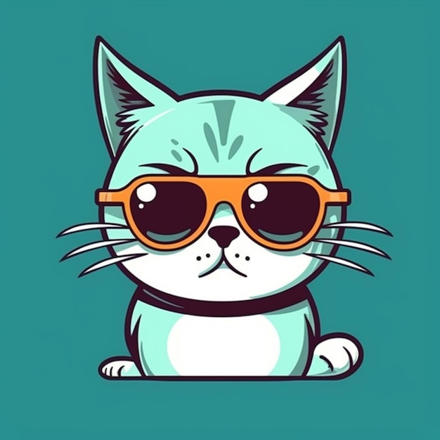 A cartoon cat with sunglasses on and a blue background.