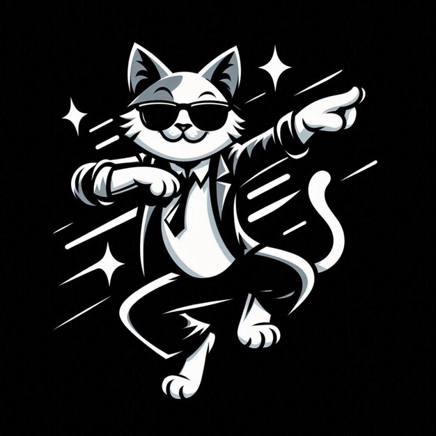 a cartoon cat with sunglasses on and a white shirt that saysthe word caton it