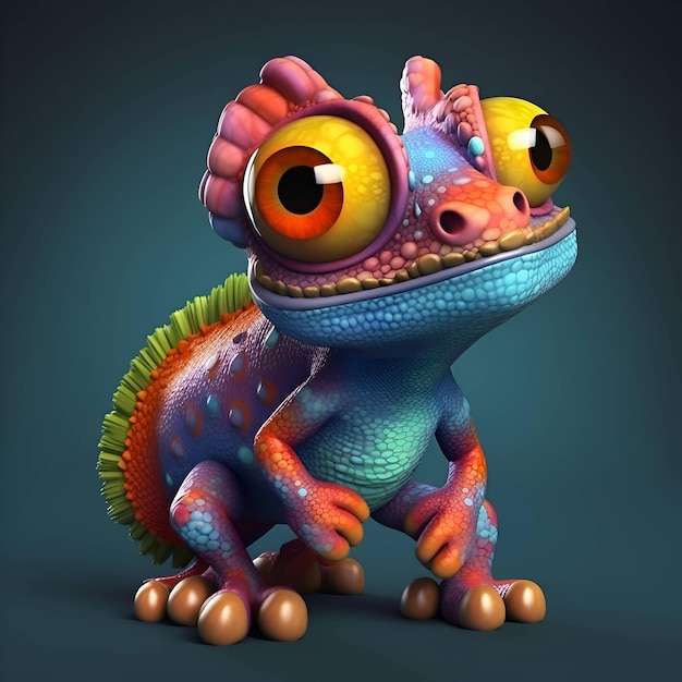 Cartoon chameleon on a dark background 3D render