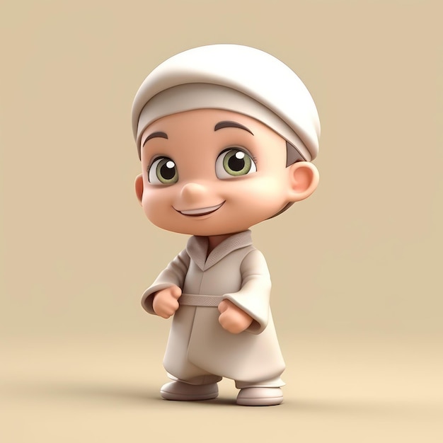 A cartoon character of a baby boy with a white outfit and green eyes.