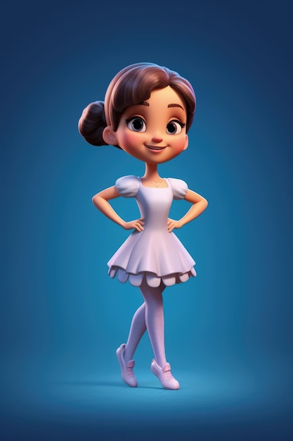 A cartoon character of a ballerina wearing a purple dress