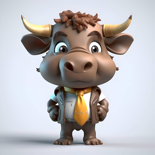 Cartoon character of a bull with tie and coat 3d rendering