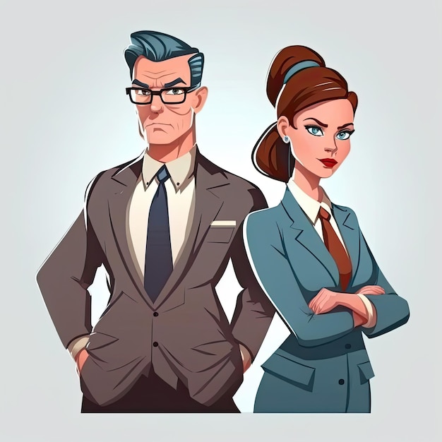 Cartoon character of business man with business woman on white background Made by AIArtificial intelligence