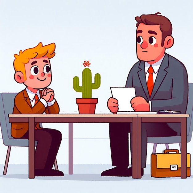 Photo cartoon character businessman with a boss at office