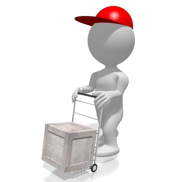 Photo cartoon character carryng a package on a troley