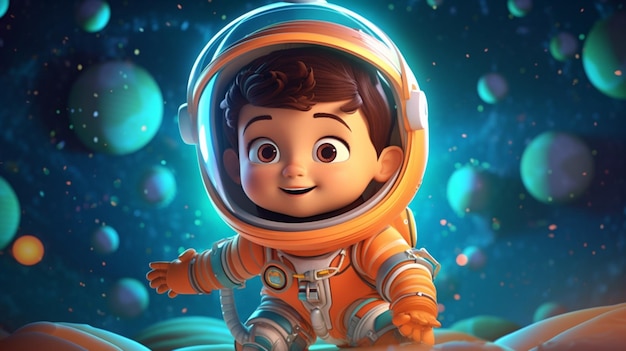 Cartoon character children39s book illustration kid as an astronaut Generative AI