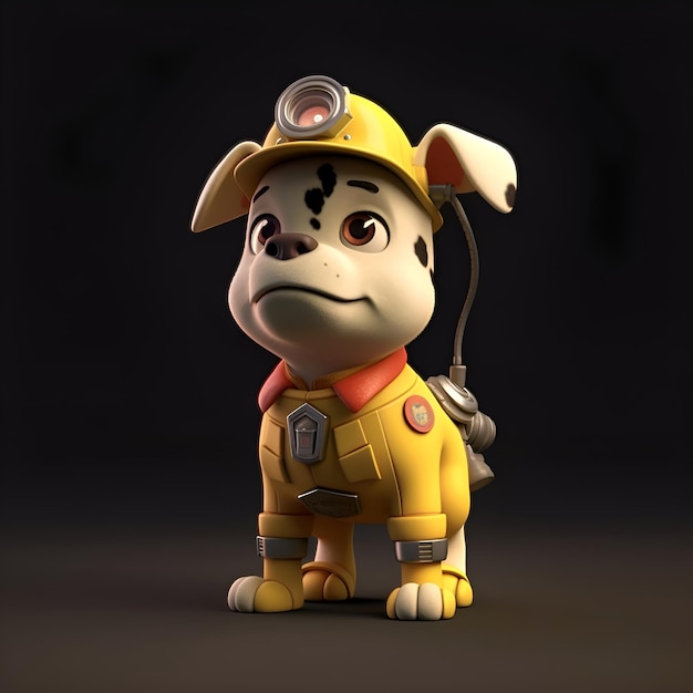 Cartoon character of a cow as a firefighter 3D Illustration