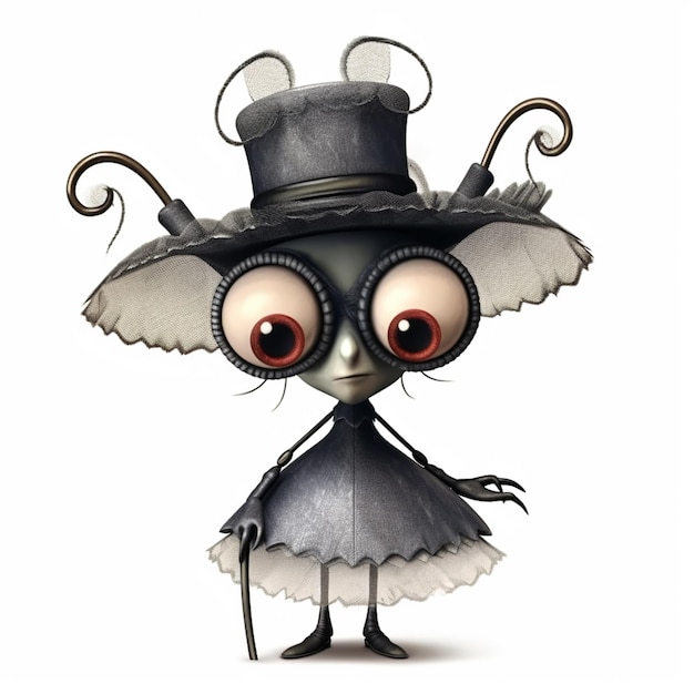 cartoon character of a creepy alien with a top hat and cane generative ai