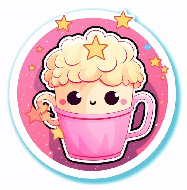 A cartoon character of a cup of coffee with a star on the top.