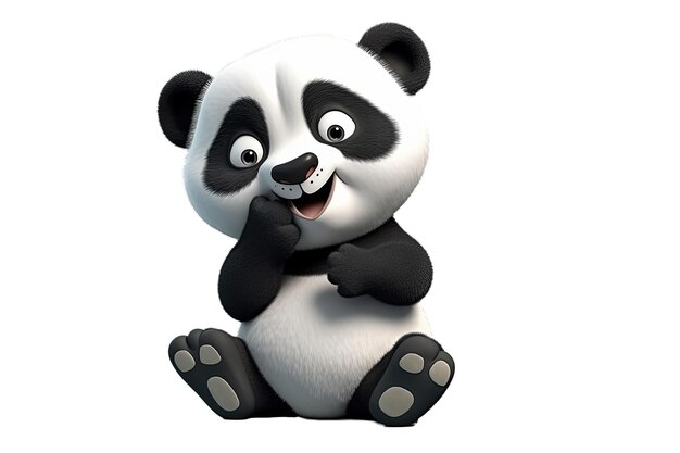 cartoon character cute happy panda on a white isolated background Generative AI illustration