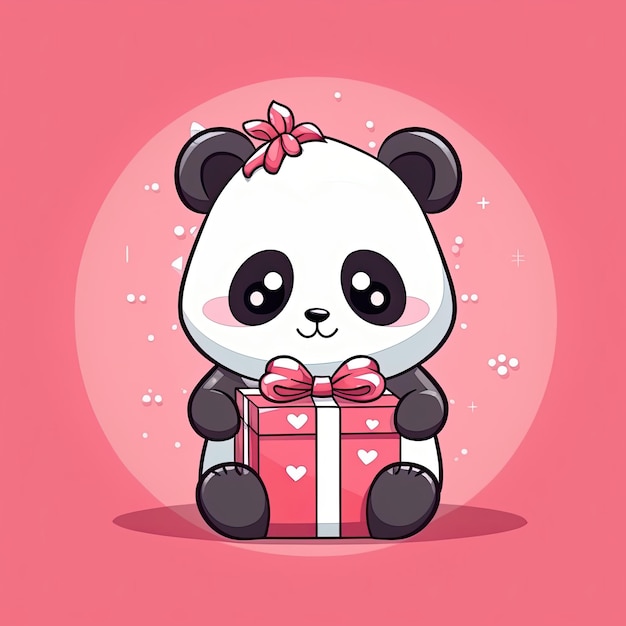 Cartoon character of cute panda with gift box congratulation and gift concept Generative AI