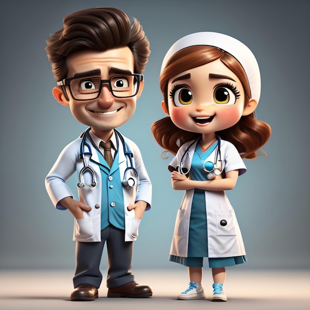 A cartoon character of a doctor and a nurse.