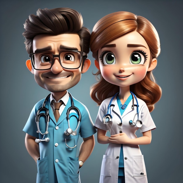 A cartoon character of a doctor and a woman with stethoscopes.