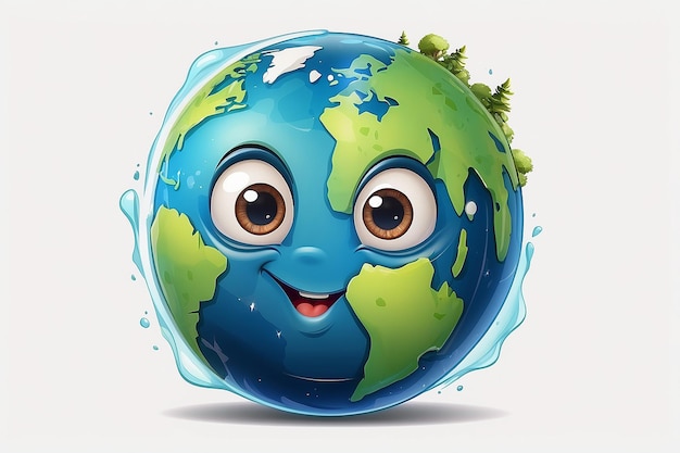 Cartoon character earth on transparent background