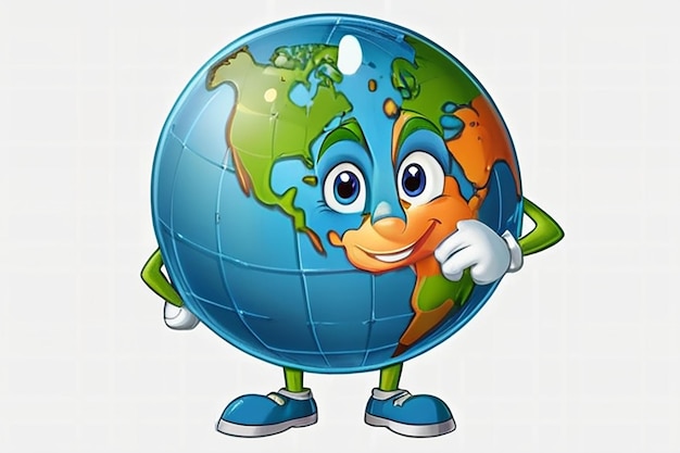 Cartoon character earth on transparent background