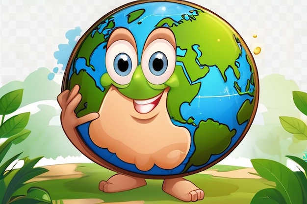 Photo cartoon character earth on transparent background