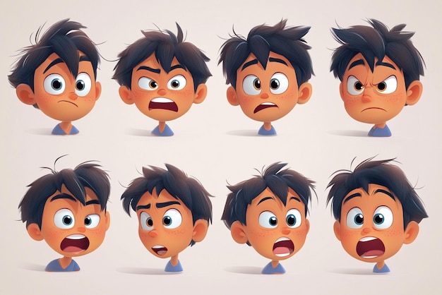 Photo cartoon character expressions and emotions vector art