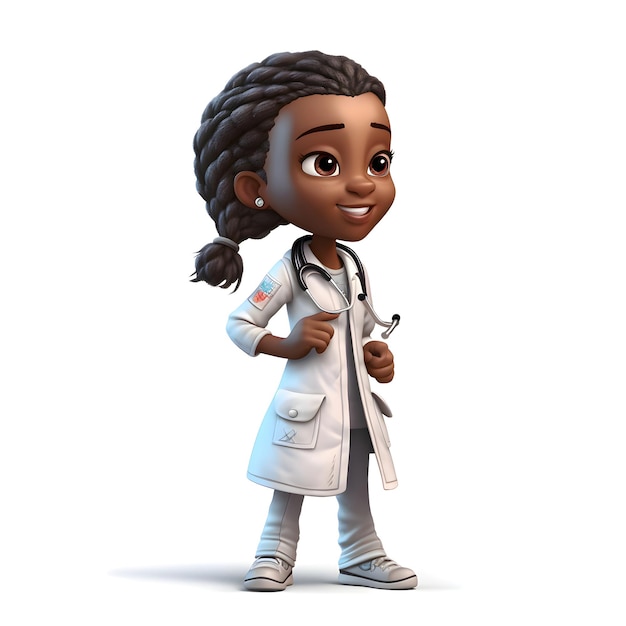 Cartoon character of a female doctor with stethoscope on white background