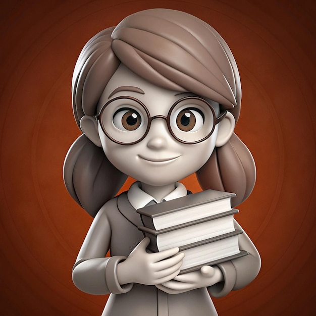 a cartoon character of a girl holding books with a red background