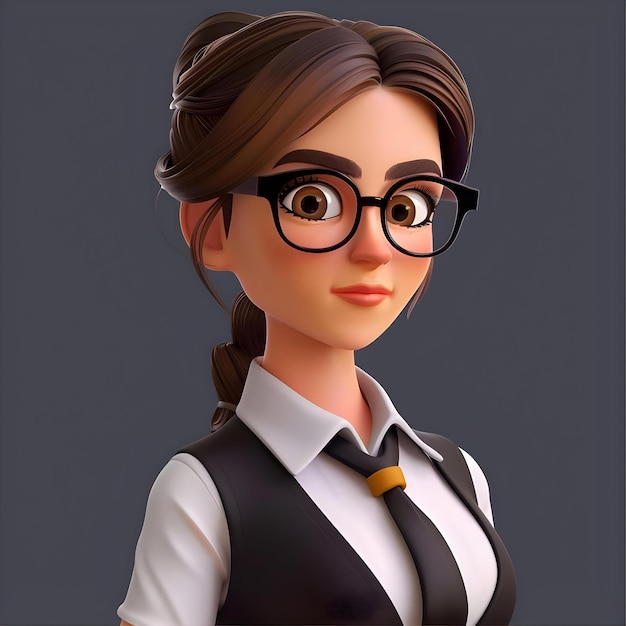 a cartoon character of a girl wearing glasses and a tie