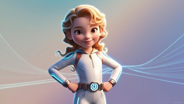 Photo a cartoon character of a girl with blonde hair and a blue and black belt