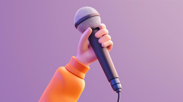 Cartoon character hand holds microphone